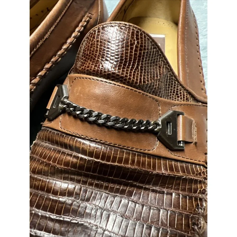 Johnston Murphy Shoes Men's 9.5 W Handcrafted Genuine Lizard Brown Oxfords Spain